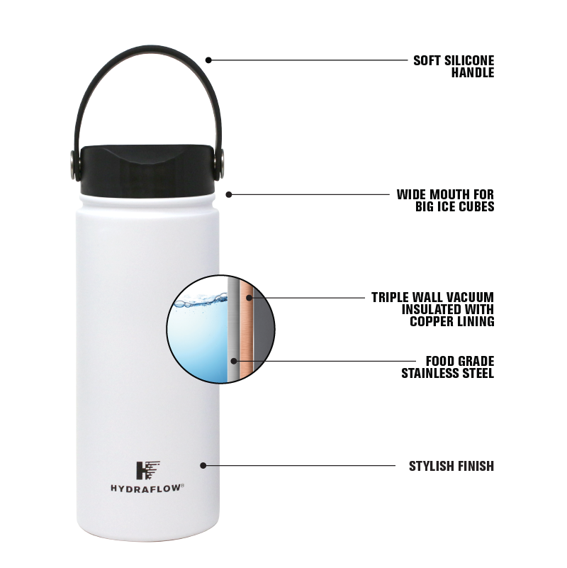 WATER BOTTLE WITH HANDLE - 17 OZ WHITE