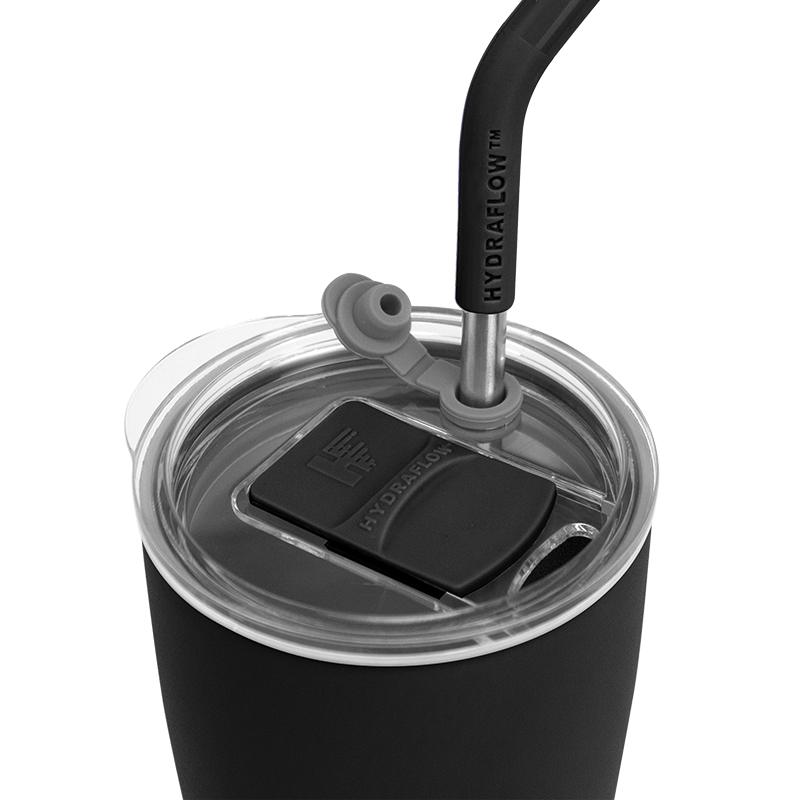 Hydraflow Capri 40 oz. Black Stainless Steel Vacuum Insulated Tumbler with Handle, Powder Black